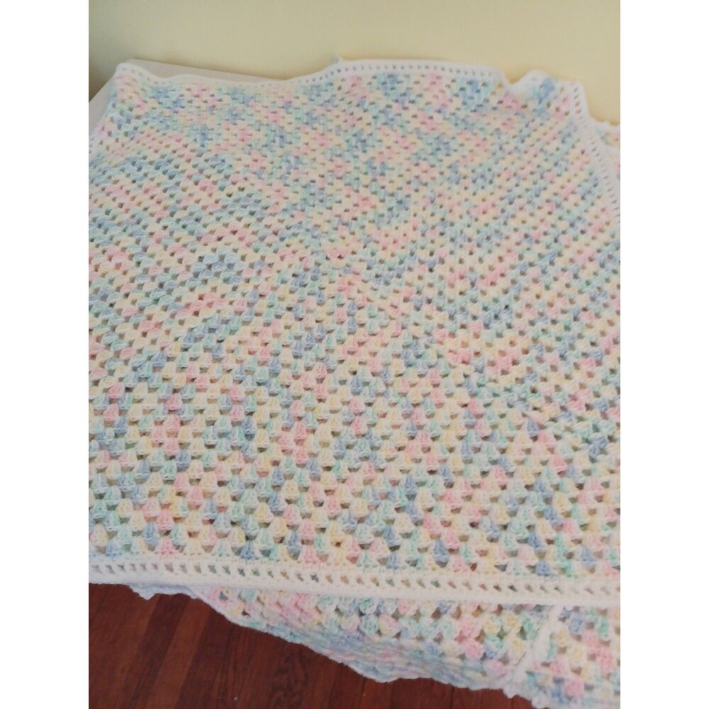 Handknit small pastel blanket unisex 27-28" square, baby or senior lap throw